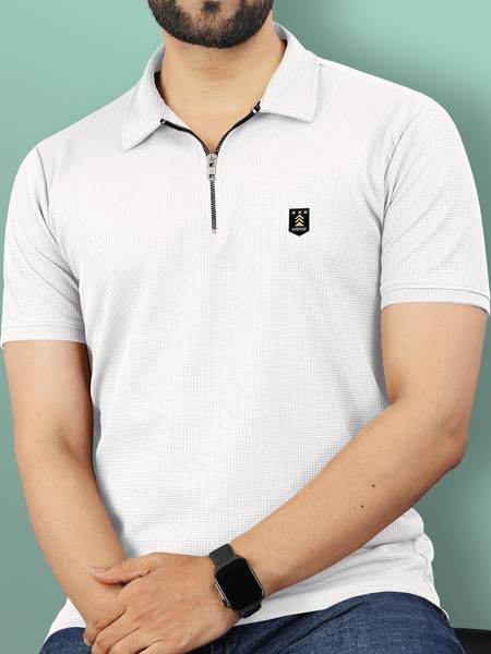 VeBNoR Solid Men Polo Neck White T-Shirt