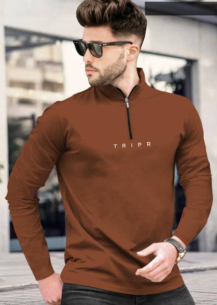 TRIPR Solid Men Henley Neck Brown T-Shirt