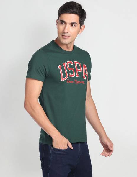 U.S. POLO ASSN. Typography Men Round Neck Green T-Shirt
