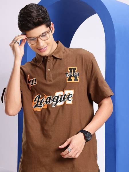 AEROPOSTALE Printed Men Polo Neck Brown T-Shirt