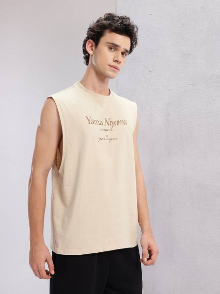 HRX by Hrithik Roshan Printed Men Crew Neck Beige T-Shirt