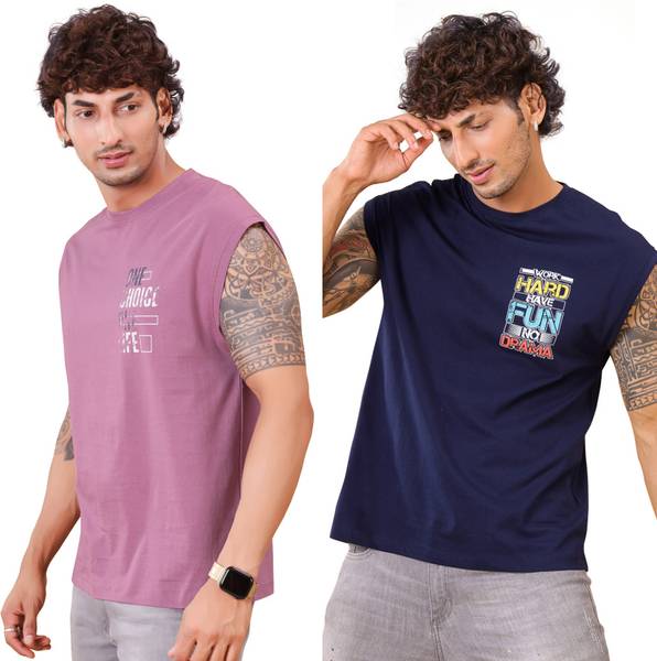 I&D Printed Men Round Neck Multicolor T-Shirt