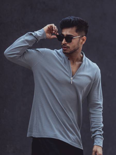 MANIAC Self Design Men Henley Neck Grey T-Shirt
