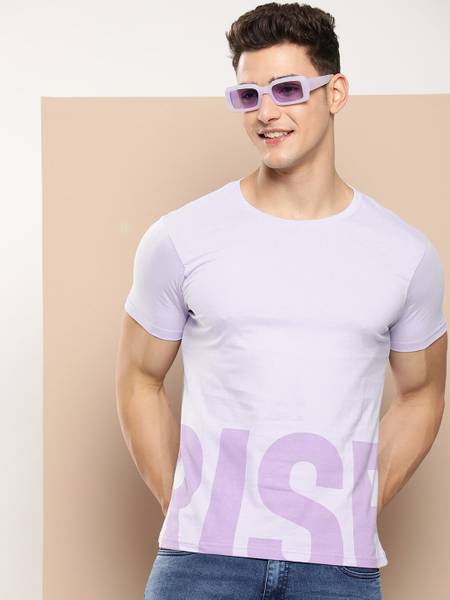 HERE&NOW Solid Men Round Neck Purple T-Shirt