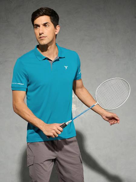 TECHNOSPORT Solid Men Polo Neck Blue T-Shirt
