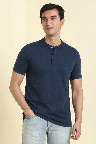 Allen Solly Solid Men Henley Neck Blue T-Shirt
