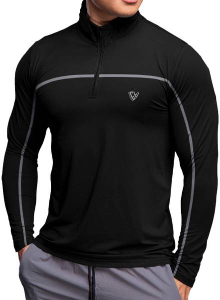 EyeBogler Colorblock Men High Neck Black T-Shirt