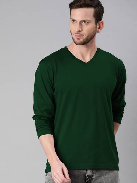 Nilan Solid Men V Neck Green T-Shirt