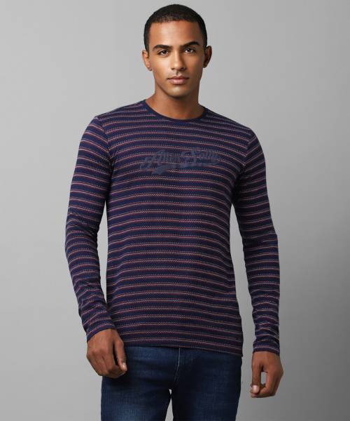 Allen Solly Striped Men Round Neck Dark Blue T-Shirt