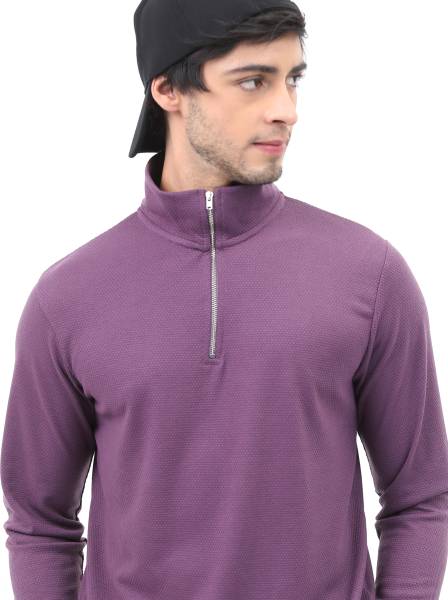 HIGHLANDER Solid Men High Neck Purple T-Shirt