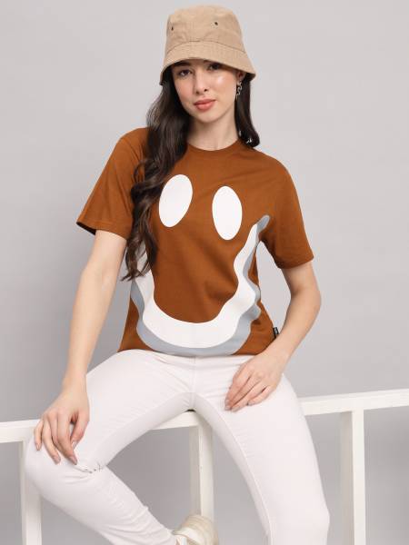 THE DRY STATE Printed Women Round Neck Brown T-Shirt