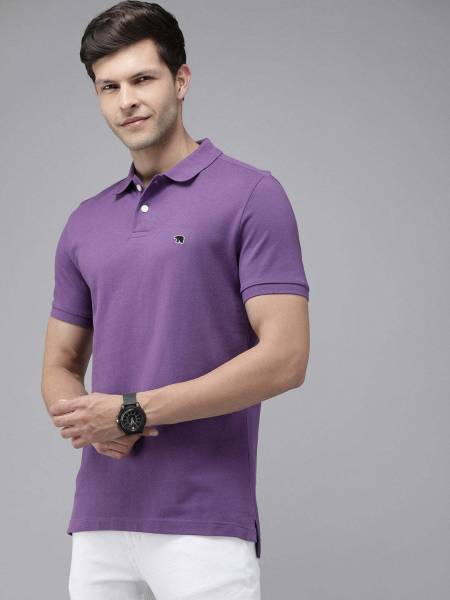 THE BEAR HOUSE Solid Men Polo Neck Purple T-Shirt