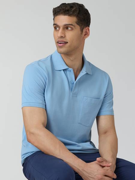 XYXX Solid Men Polo Neck Light Blue T-Shirt