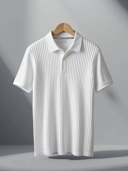 Fashion And Youth Self Design Men Polo Neck White T-Shirt