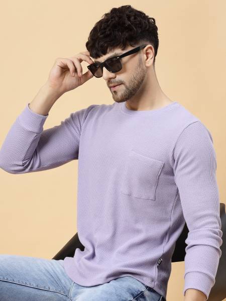 RIGO Solid Men Round Neck Purple T-Shirt