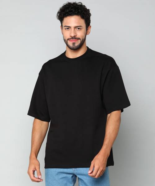 Alan Jones Solid Men Round Neck Black T-Shirt