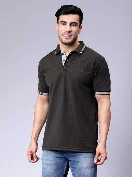 We Perfect Solid Men Polo Neck Green T-Shirt