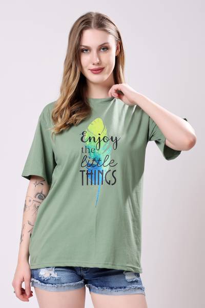 London Hills Graphic Print Women Round Neck Light Green T-Shirt