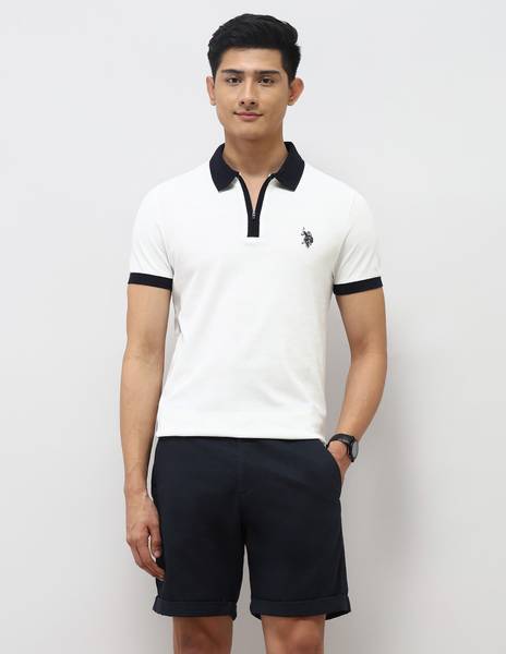 U.S. Polo Assn. Denim Co. Solid Men Polo Neck White T-Shirt