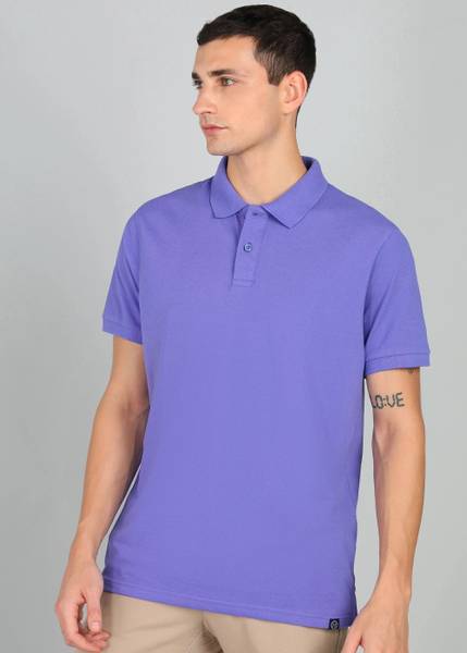Alan Jones Solid Men Polo Neck Purple T-Shirt