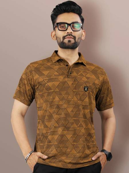 VeBNoR Printed Men Polo Neck Yellow T-Shirt