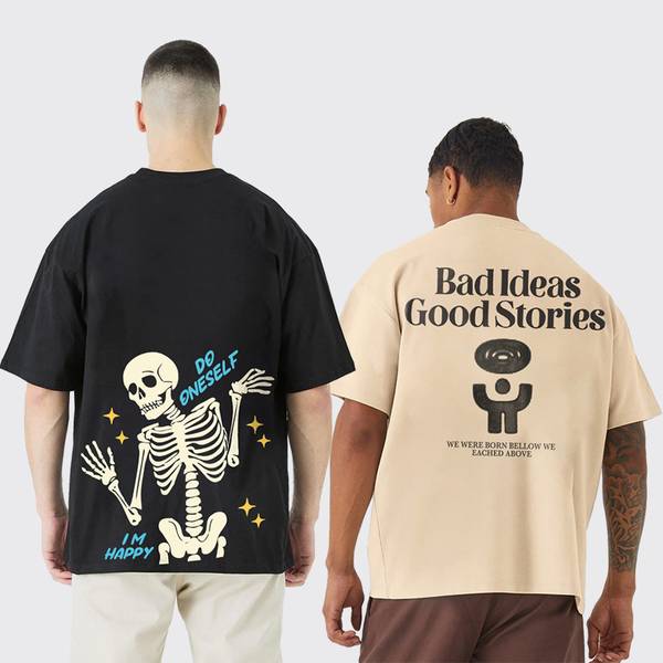 BDSQUARE Printed Men Round Neck Black, Beige T-Shirt