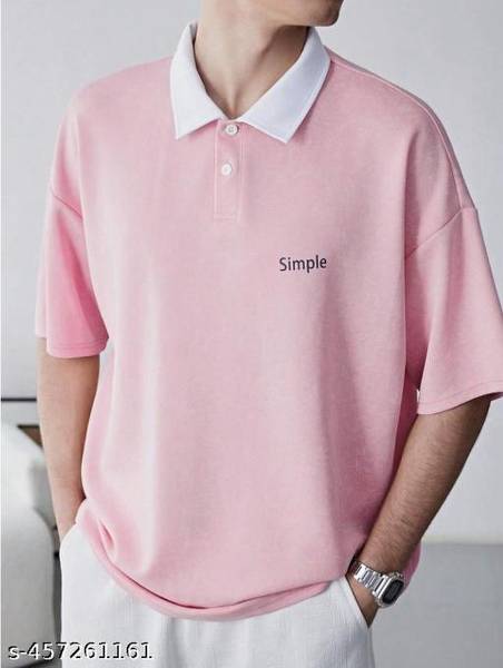 AVEJO Solid Men Polo Neck Pink T-Shirt