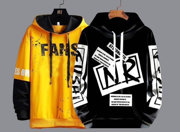 Kay Dee Printed Men Hooded Neck Yellow, Black, White T-Shirt