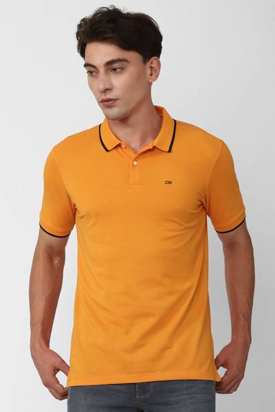 PETER ENGLAND Solid Men Polo Neck Orange T-Shirt