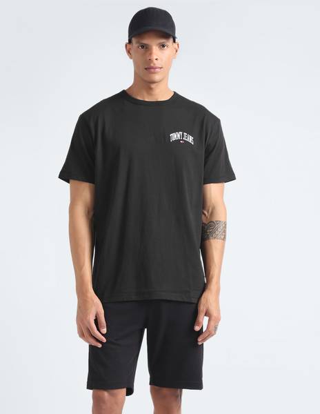 TOMMY HILFIGER Printed Men Round Neck Black T-Shirt