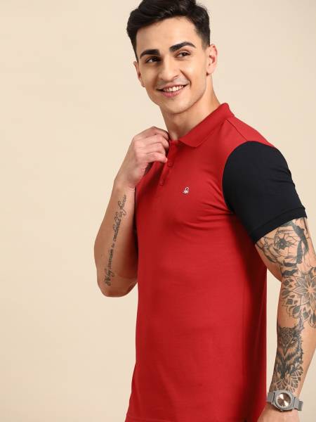 United Colors of Benetton Solid Men Polo Neck Red T-Shirt