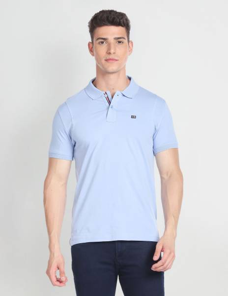 Arrow Sport Solid Men Polo Neck Blue T-Shirt
