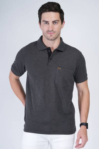 Polo Plus Solid Men Polo Neck Grey T-Shirt