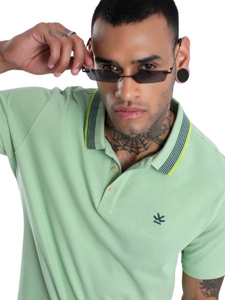 WROGN Solid Men Polo Neck Green T-Shirt