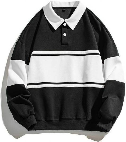 Try This Solid Men Polo Neck Black T-Shirt