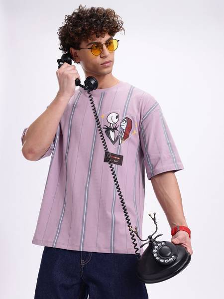Kook N Keech Striped Men Round Neck Purple T-Shirt
