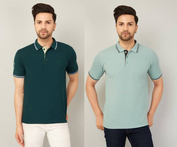 We Perfect Solid Men Polo Neck Green T-Shirt