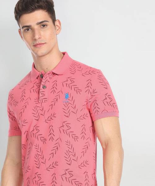 U.S. POLO ASSN. Printed Men Polo Neck Pink T-Shirt