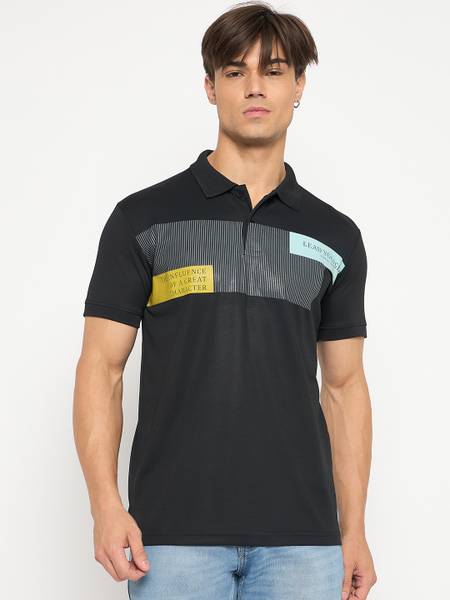 DUKE Printed Men Polo Neck Black T-Shirt