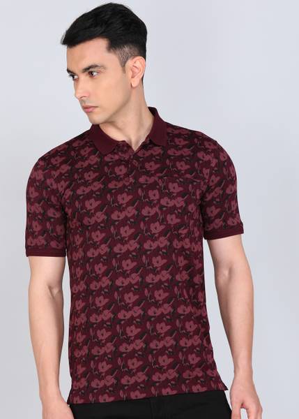 PETER ENGLAND Printed Men Polo Neck Red T-Shirt