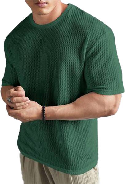 The Modern Soul Self Design Men Round Neck Dark Green T-Shirt