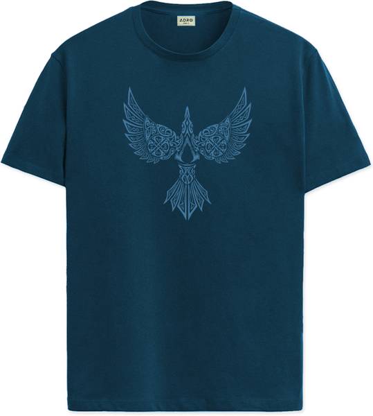 ADRO Graphic Print Men Round Neck Dark Blue T-Shirt
