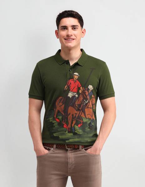 U.S. POLO ASSN. Graphic Print Men Polo Neck Green T-Shirt