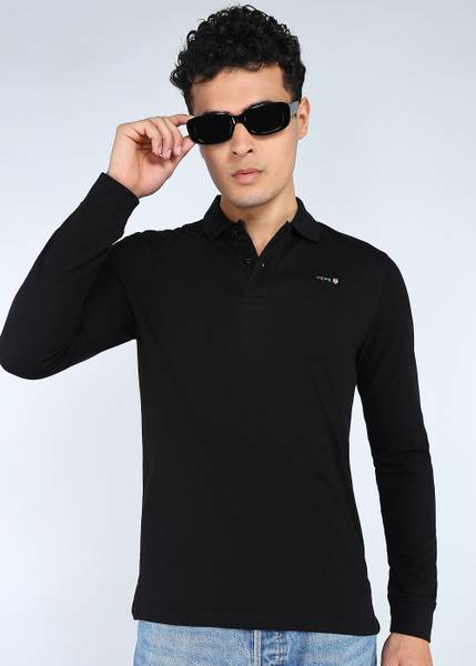 Pepe Jeans Solid Men Polo Neck Black T-Shirt