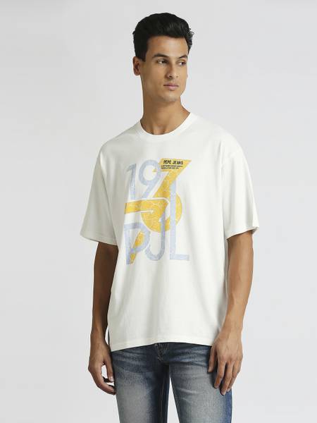 Pepe Jeans Typography Men Round Neck White T-Shirt