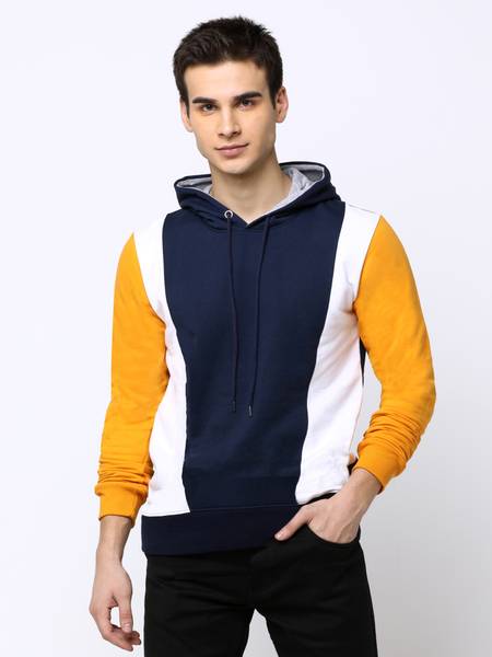 MANIAC Colorblock Men Hooded Neck Blue T-Shirt