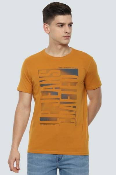 Louis Philippe Jeans Graphic Print Men Round Neck Orange T-Shirt