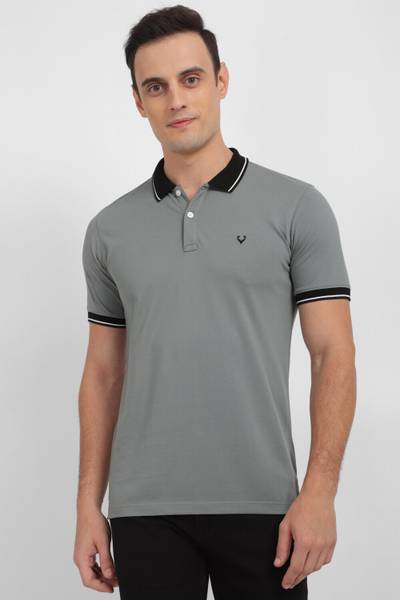 Allen Solly Solid Men Polo Neck Grey T-Shirt