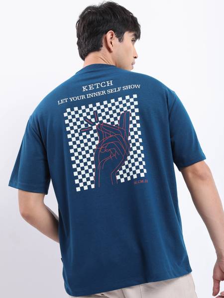 KETCH Printed Men Round Neck Blue T-Shirt