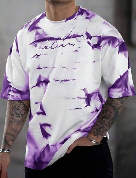 AZIZAN Printed Men Round Neck Purple, White T-Shirt